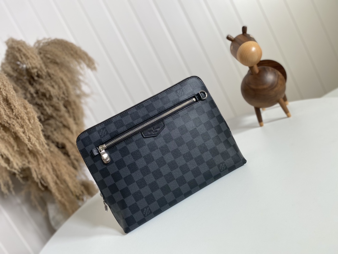 Louis Vuitton Clutches & Pouch Bags Black Grid Damier Graphite Canvas Pouch M60417