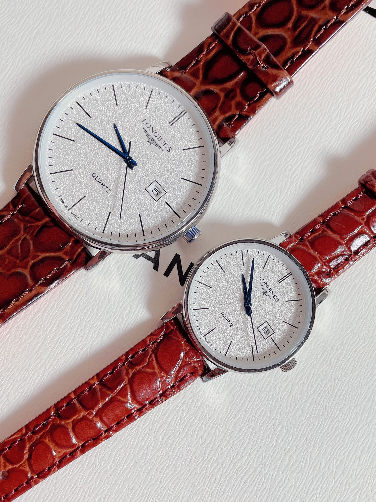 [LONGINES Watches]White leather and steel belt latest Longines Longines couple