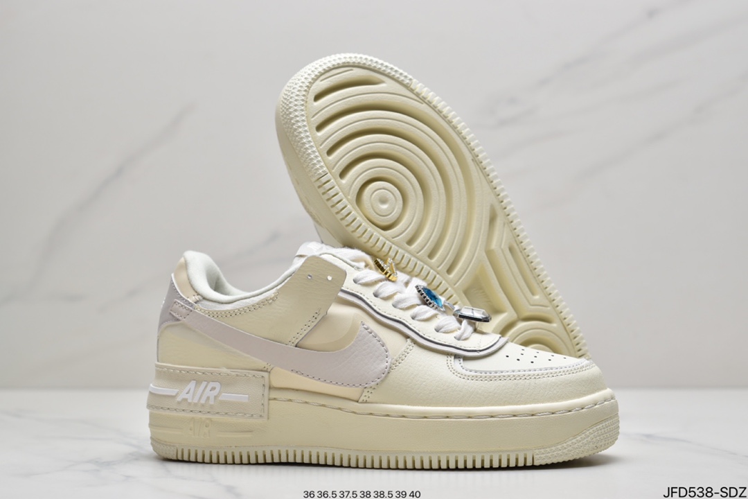 170 耐克Nike Air Force 1 Shadow 马卡龙 黄粉 空军一号低帮运动休闲板鞋CI0919-700