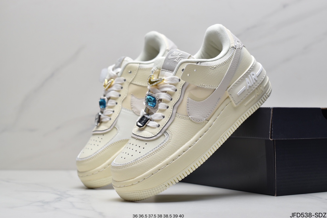 170 耐克Nike Air Force 1 Shadow 马卡龙 黄粉 空军一号低帮运动休闲板鞋CI0919-700
