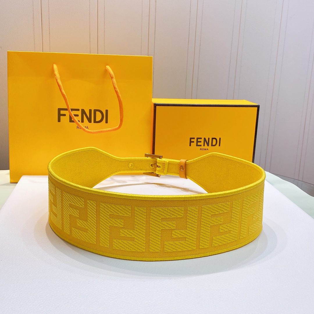 [Fendi Belts]6 cm Brown canvas material Decorated with the same color FF fish-