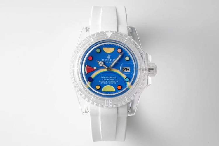 Phantom Lab Modified Rolex Transparent Submariner Watch with White Rubber Strap 1 Phantom Lab Modified Rolex Transparent Submariner Watch with White Rubber Strap