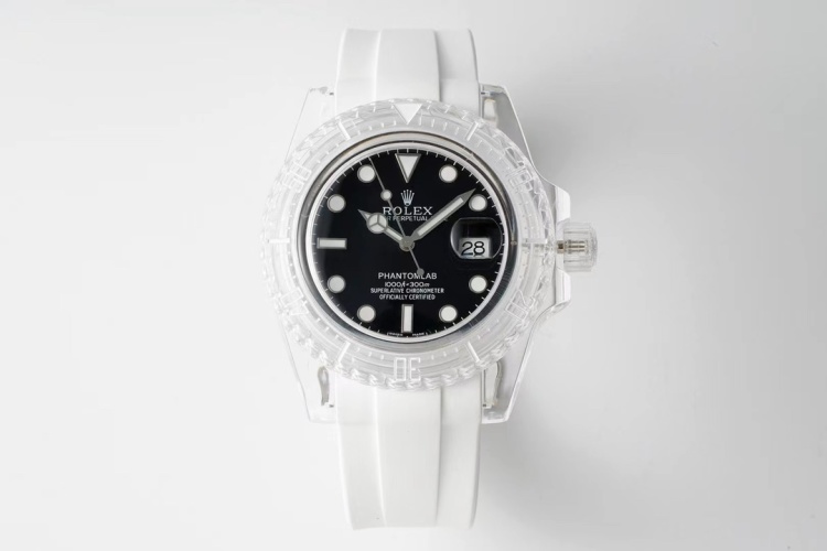 KZ Phantom Lab Modified Rolex Submariner with Transparent Case and White Strap 1 KZ Phantom Lab Modified Rolex Submariner with Transparent Case and White Strap