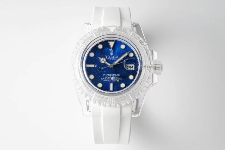 KZ Phantom Lab Modified Rolex Submariner with Transparent Case and White Band