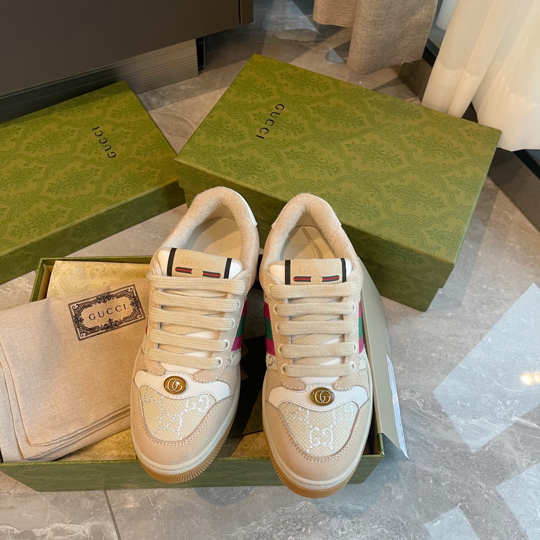 GUCCI 髒髒鞋 牛皮 毛巾料 拼布 女款