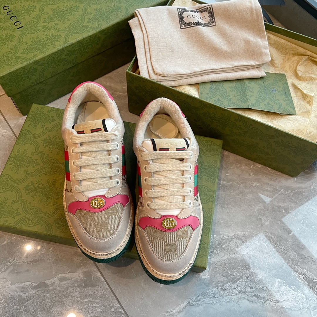 GUCCI 低筒 髒髒鞋 牛皮 毛巾料 拼布 女款