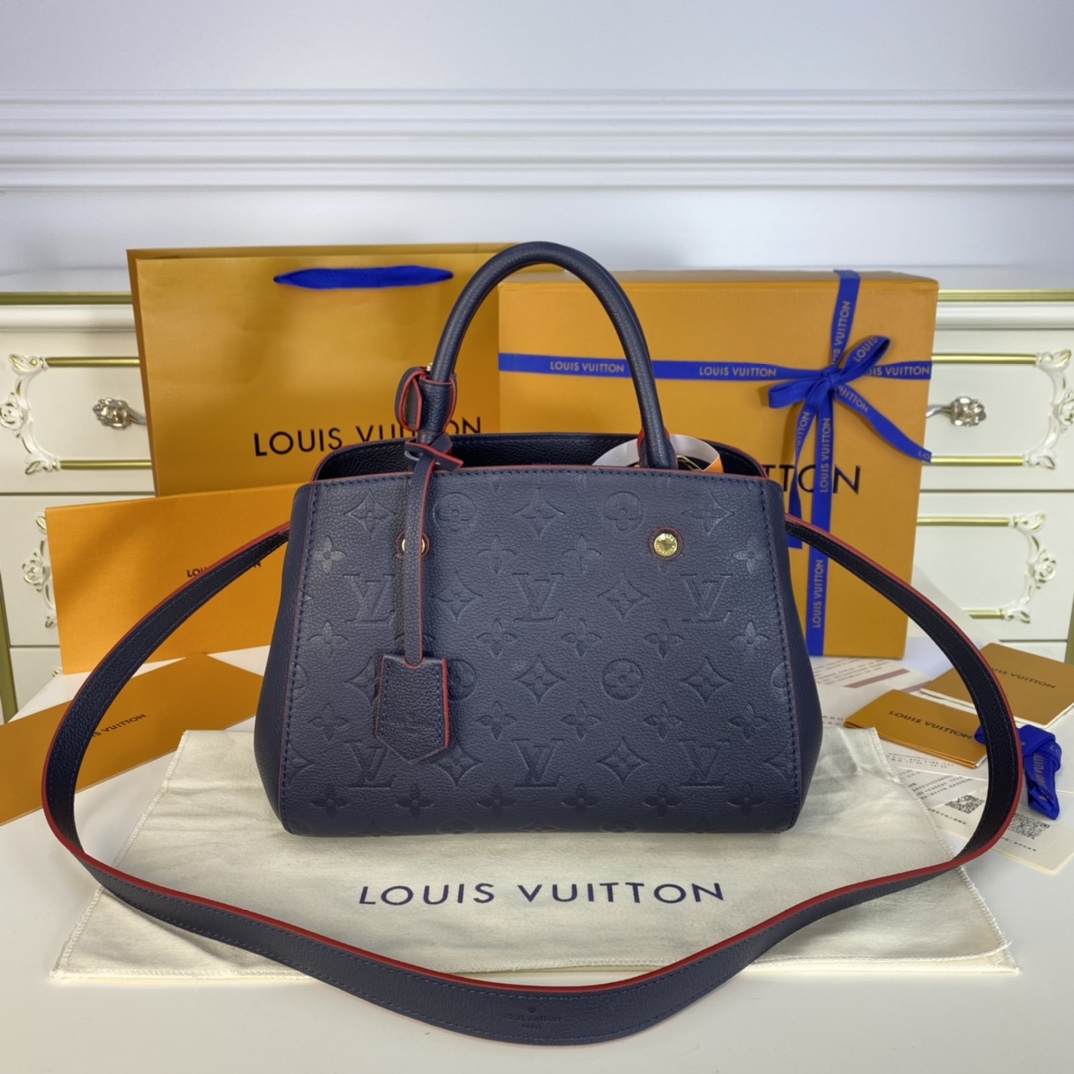 Louis Vuitton LV Montaigne BB Bags Handbags Blue Dark Gold Navy Empreinte​ Calfskin Cowhide M44314