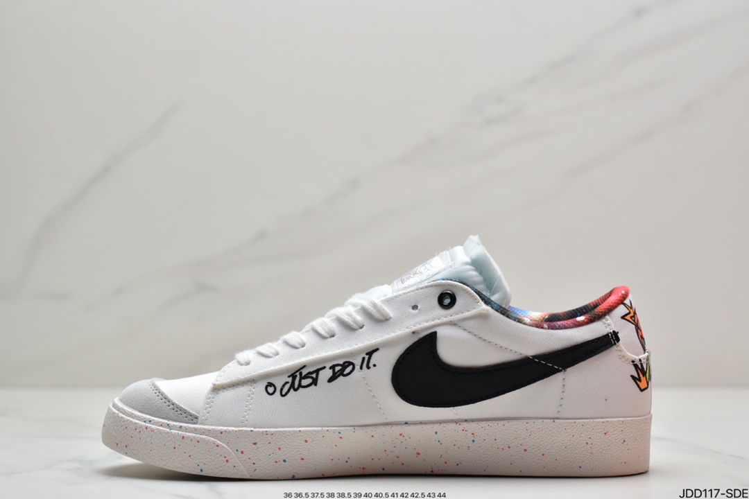 120 耐克开拓者 NIKE BLAZER LOW LE卡通动漫字母泼墨涂鸦/手绘勾 低帮 板鞋DJ4279-101