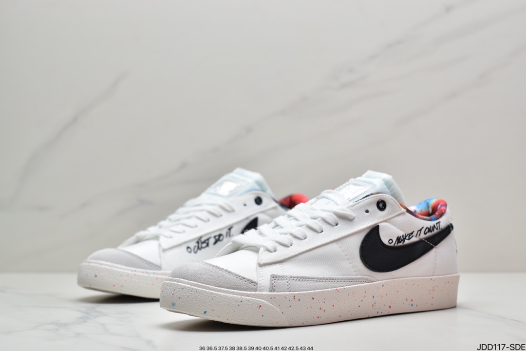 120 耐克开拓者 NIKE BLAZER LOW LE卡通动漫字母泼墨涂鸦/手绘勾 低帮 板鞋DJ4279-101
