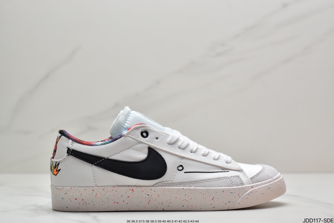120 耐克开拓者 NIKE BLAZER LOW LE卡通动漫字母泼墨涂鸦/手绘勾 低帮 板鞋DJ4279-101