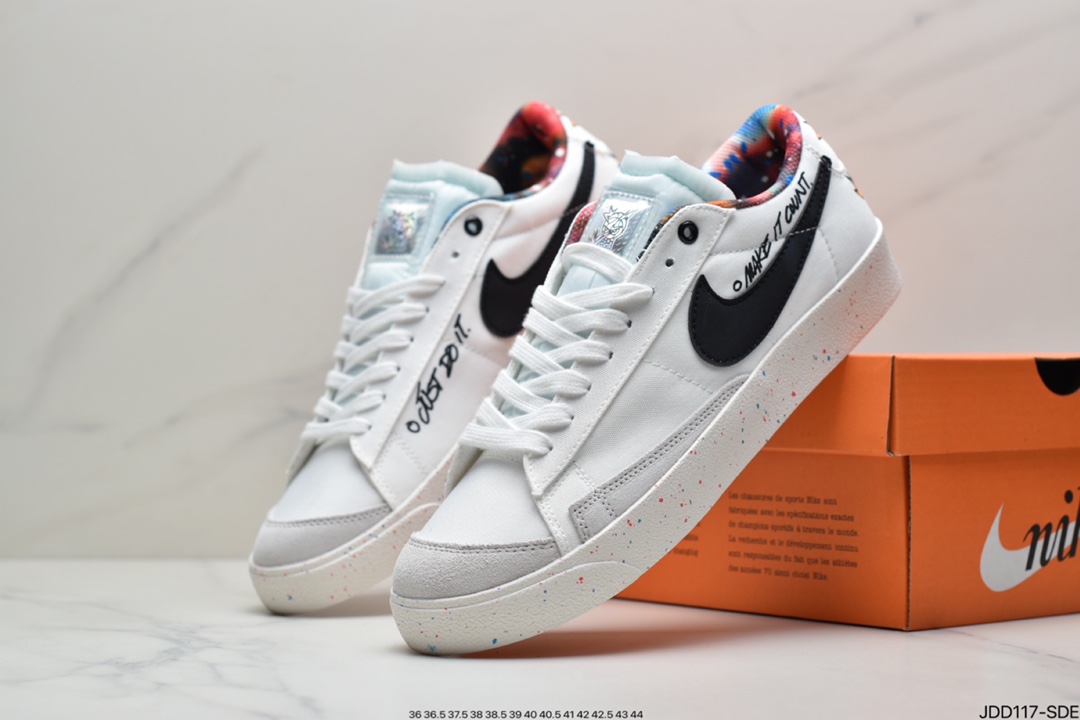 120 耐克开拓者 NIKE BLAZER LOW LE卡通动漫字母泼墨涂鸦/手绘勾 低帮 板鞋DJ4279-101