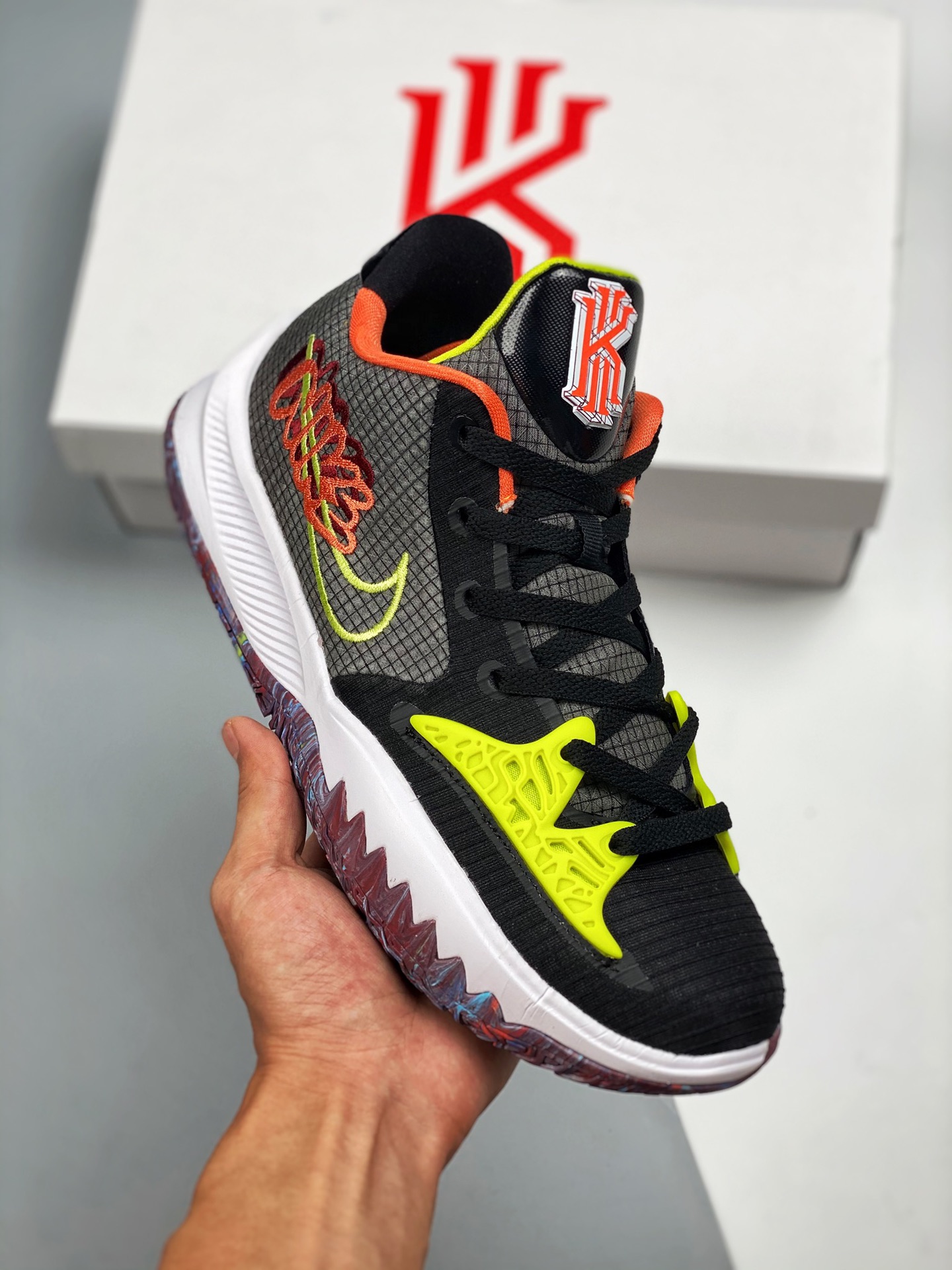 Versión de estreno inicial, soporta combate ligero. NK Kyrie 7 Pre Heat Ep, Kyrie 7 negro, verde y naranja, puro origin…