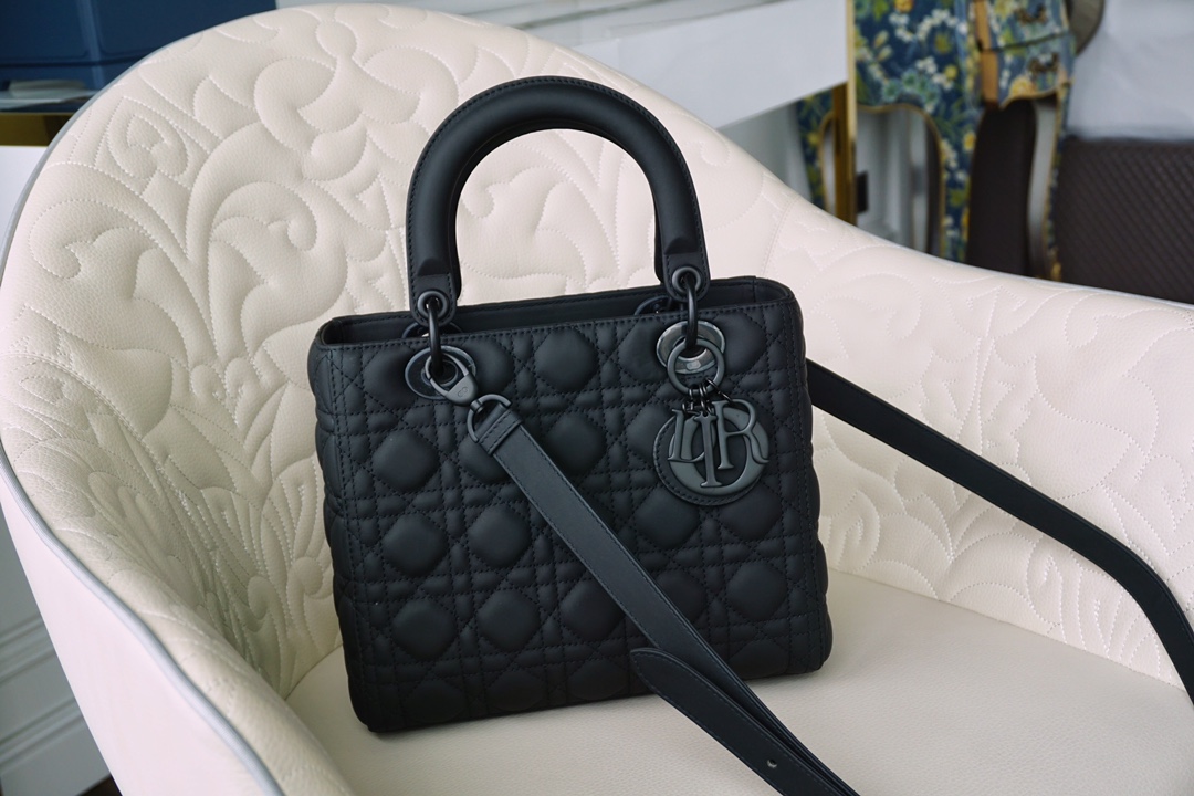 Mini Lady Dior Bag Black Ultramatte Cannage Calfskin  DIOR SG