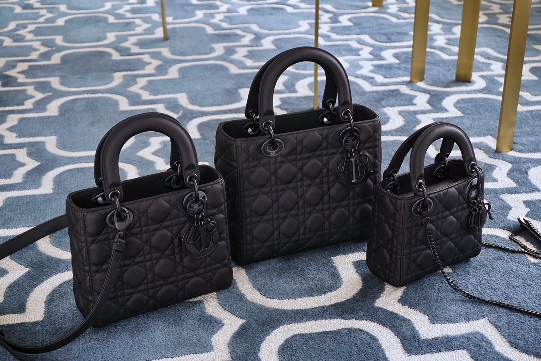 Dior Lady Handbags Crossbody & Shoulder Bags Black Cowhide Frosted