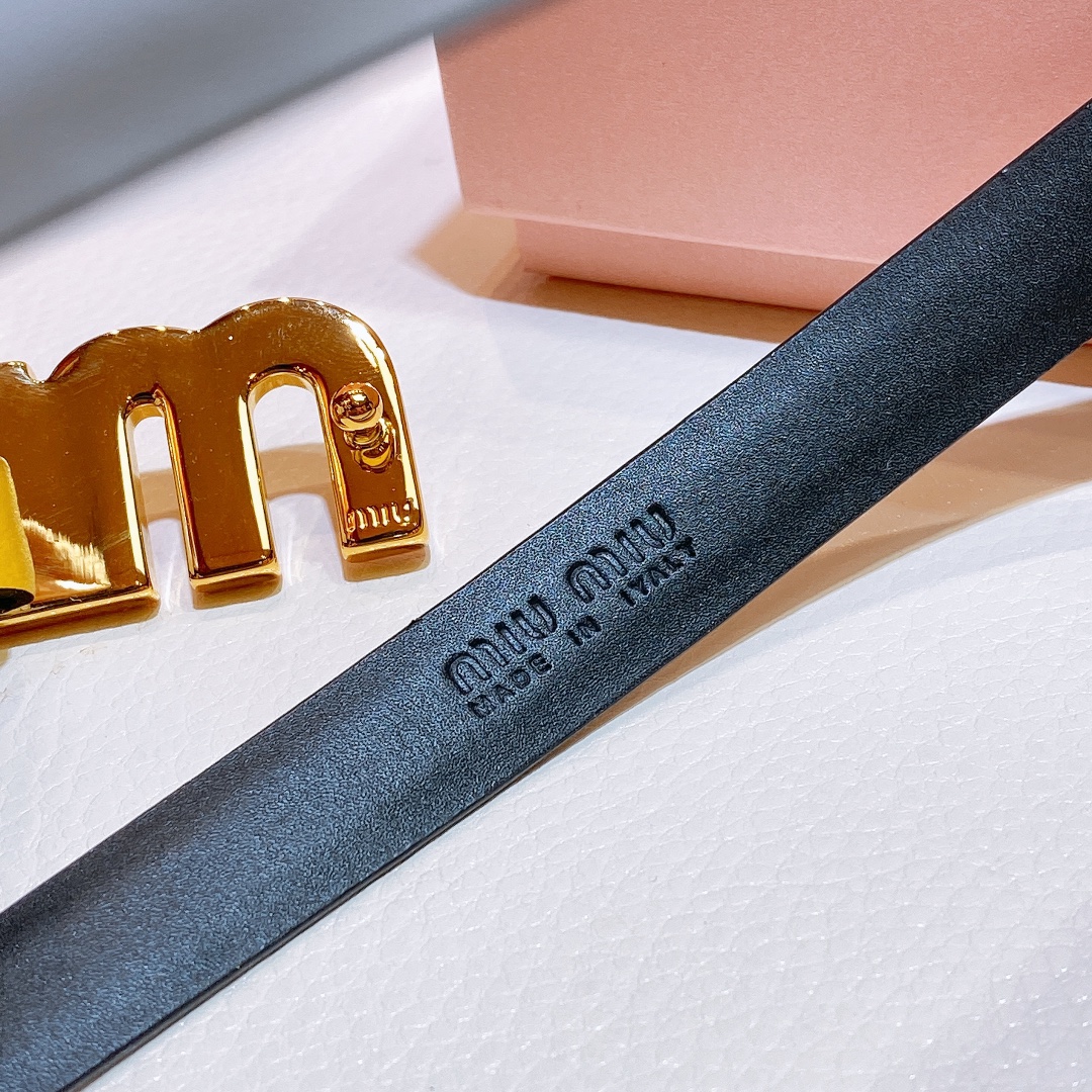 [Miu Miu Belts]MIU MIU 2021 large metal engraved micro label Minimalist style