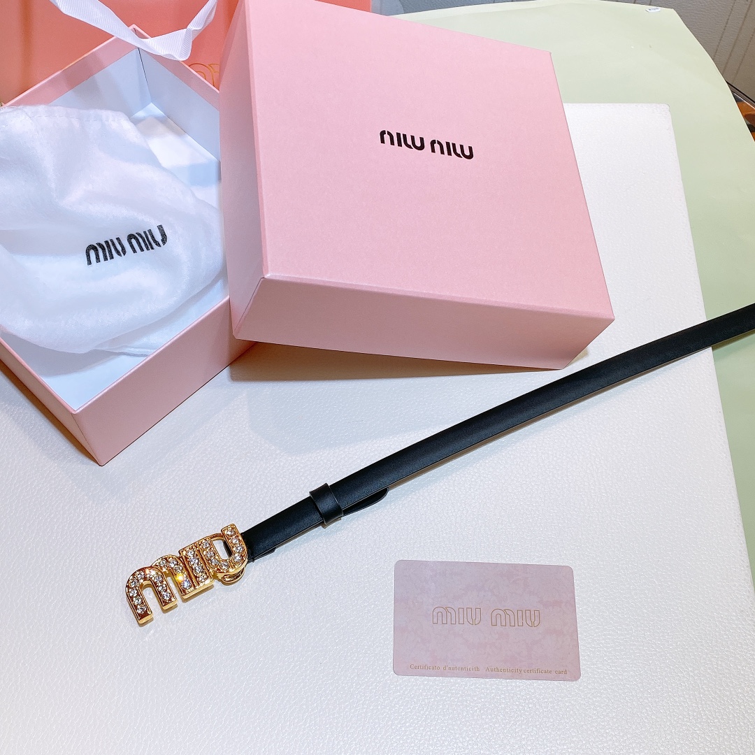 [Miu Miu Belts]MIU MIU 2021 large metal rhinestone engraved micro label Minima