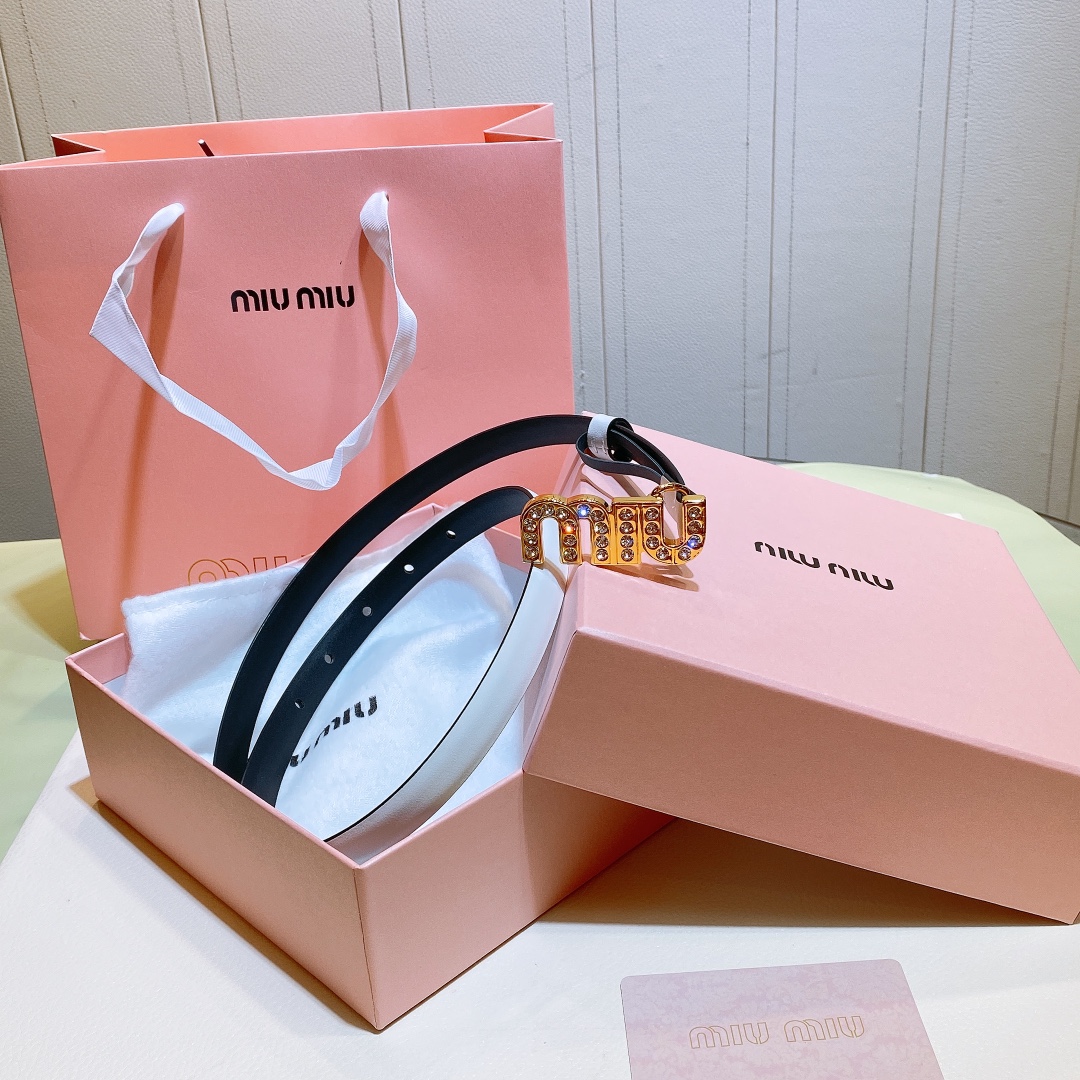 [Miu Miu Belts]MIU MIU 2021 large metal rhinestone engraved micro label Minima