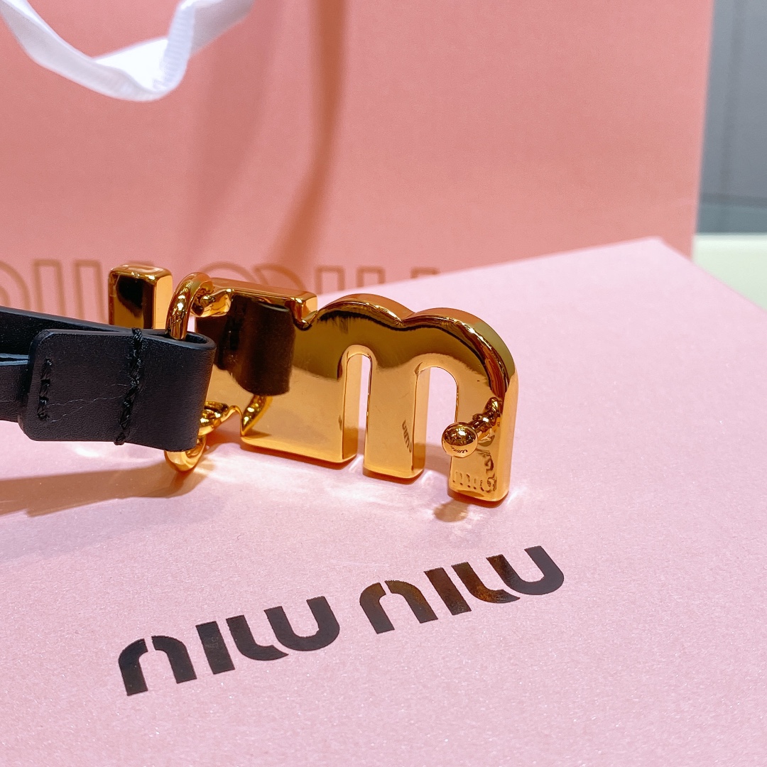 [Miu Miu Belts]MIU MIU 2021 large metal rhinestone engraved micro label Minima
