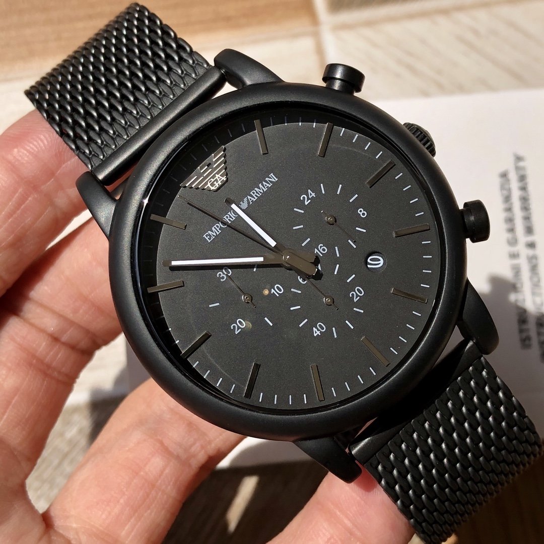 Reloj de cuarzo original Armani (Amain) para hombre, AR1968, cronógrafo multifunción, correa de acero negro m…