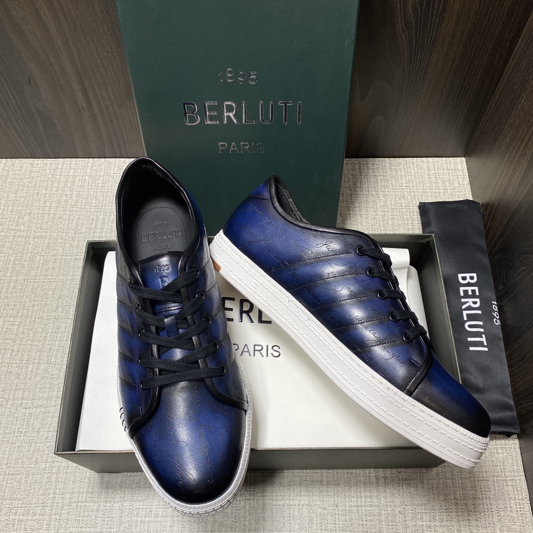 💋 💍 BERLUT*布鲁提 新品🆕 男士休闲运动鞋板鞋系列 鞋面采用进口皮胚车线几何菱形图案 全鞋身都