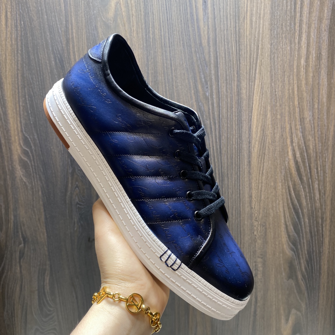 💋 💍 BERLUT*布鲁提 新品🆕 男士休闲运动鞋板鞋系列 鞋面采用进口皮胚车线几何菱形图案 全鞋身都