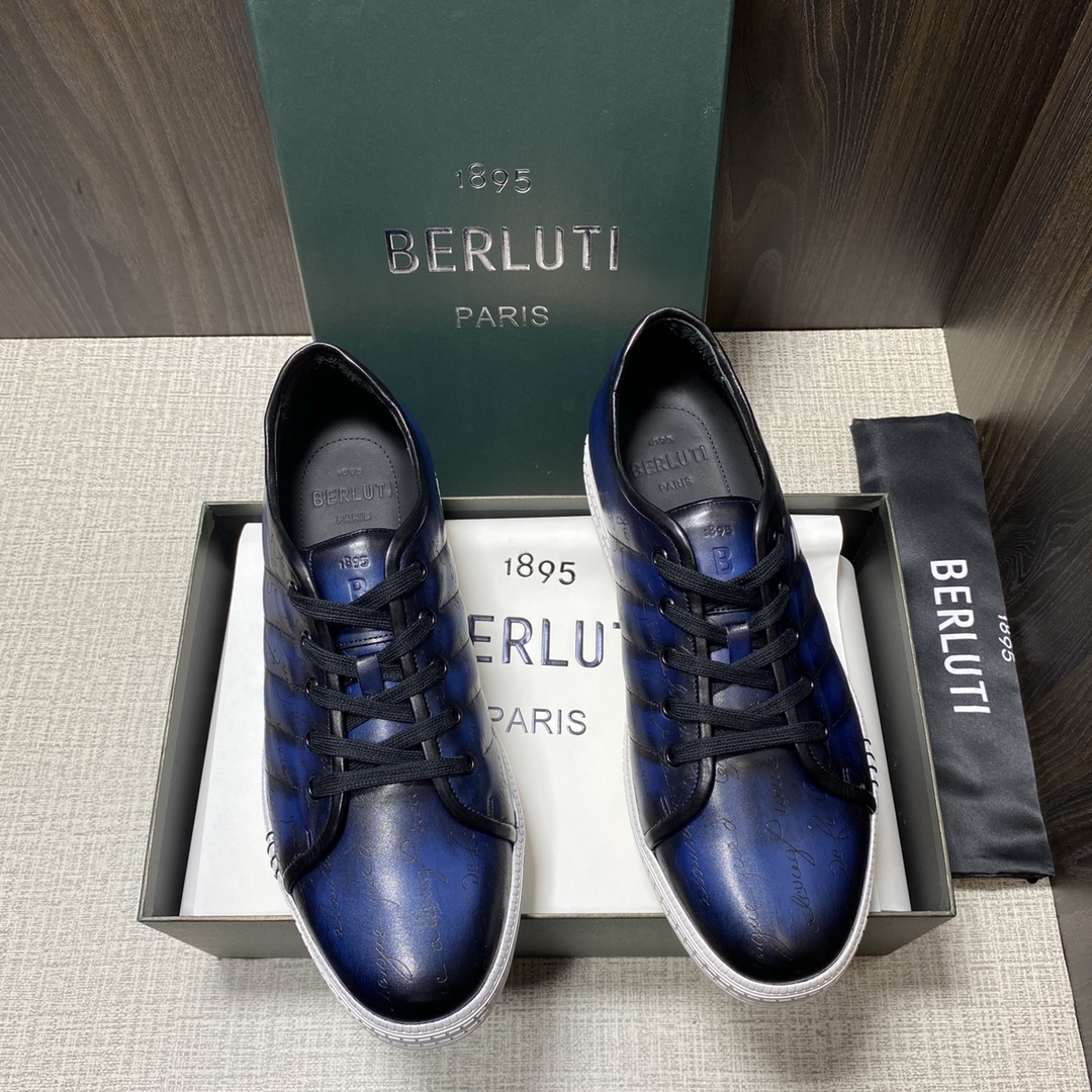 💋 💍 BERLUT*布鲁提 新品🆕 男士休闲运动鞋板鞋系列 鞋面采用进口皮胚车线几何菱形图案 全鞋身都