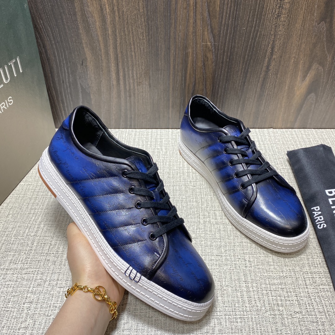 💋 💍 BERLUT*布鲁提 新品🆕 男士休闲运动鞋板鞋系列 鞋面采用进口皮胚车线几何菱形图案 全鞋身都