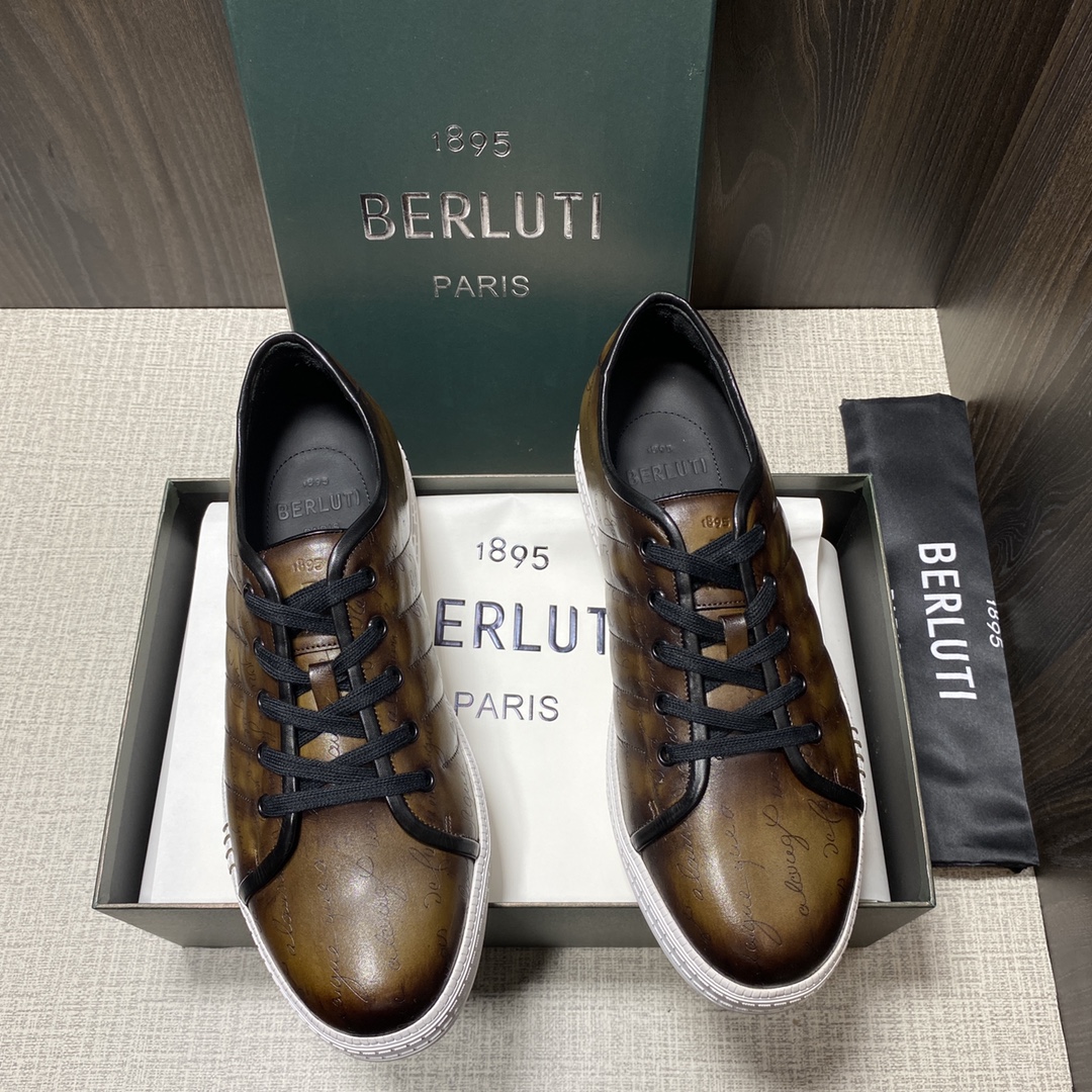 💋 💍 BERLUT*布鲁提 新品🆕 男士休闲运动鞋板鞋系列 鞋面采用进口皮胚车线几何菱形图案 全鞋身都