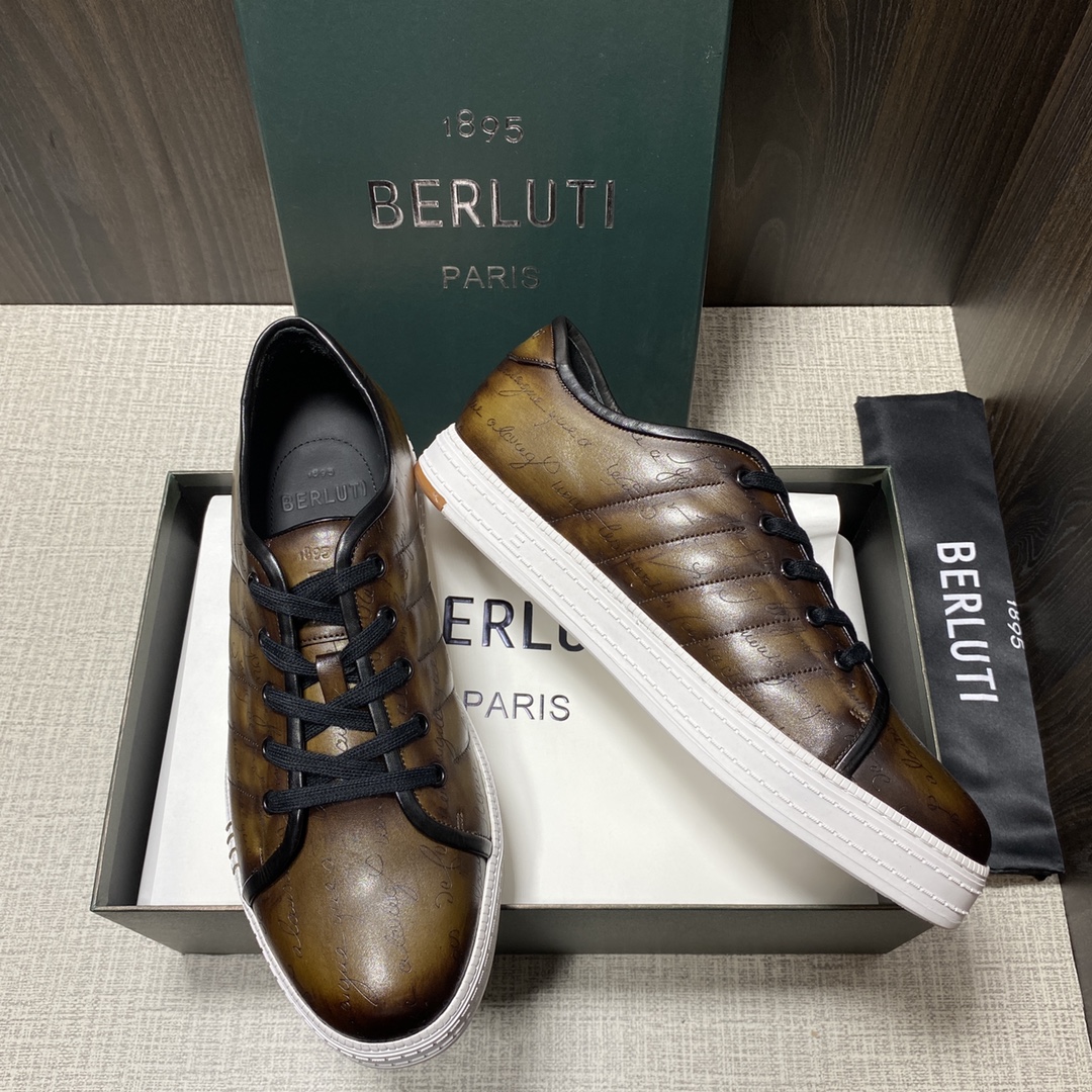 💋 💍 BERLUT*布鲁提 新品🆕 男士休闲运动鞋板鞋系列 鞋面采用进口皮胚车线几何菱形图案 全鞋身都