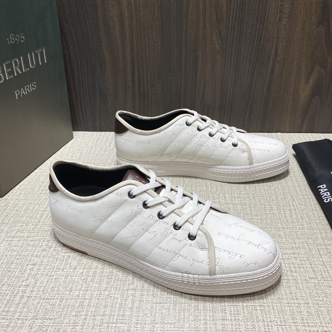 💋 💍 BERLUT*布鲁提 新品🆕 男士休闲运动鞋板鞋系列 鞋面采用进口皮胚车线几何菱形图案 全鞋身都