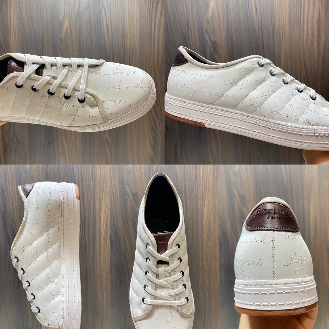 💋 💍 BERLUT*布鲁提 新品🆕 男士休闲运动鞋板鞋系列 鞋面采用进口皮胚车线几何菱形图案 全鞋身都