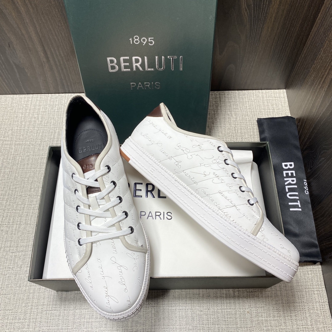 💋 💍 BERLUT*布鲁提 新品🆕 男士休闲运动鞋板鞋系列 鞋面采用进口皮胚车线几何菱形图案 全鞋身都