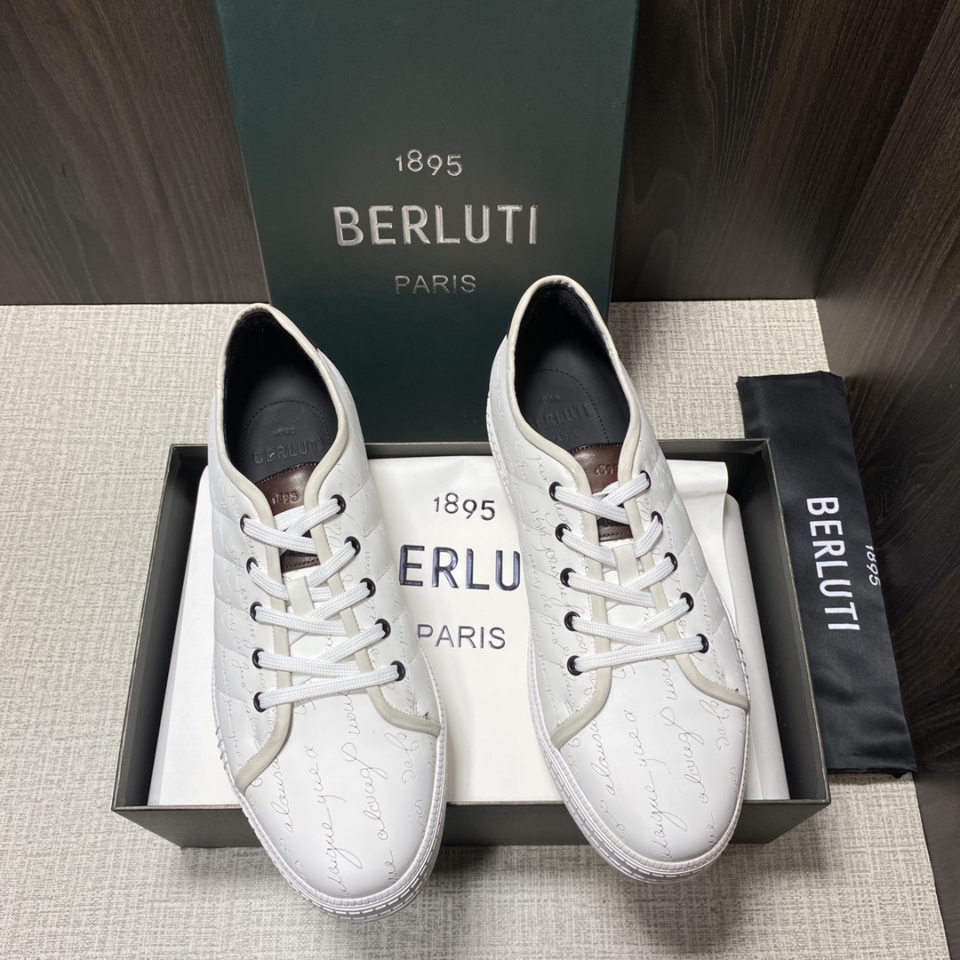 💋 💍 BERLUT*布鲁提 新品🆕 男士休闲运动鞋板鞋系列 鞋面采用进口皮胚车线几何菱形图案 全鞋身都