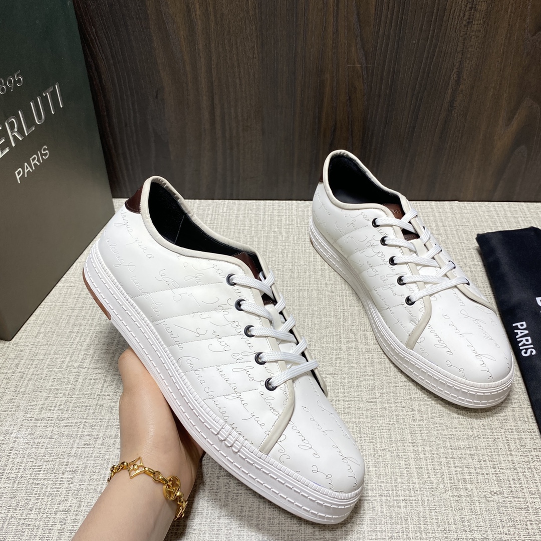 💋 💍 BERLUT*布鲁提 新品🆕 男士休闲运动鞋板鞋系列 鞋面采用进口皮胚车线几何菱形图案 全鞋身都
