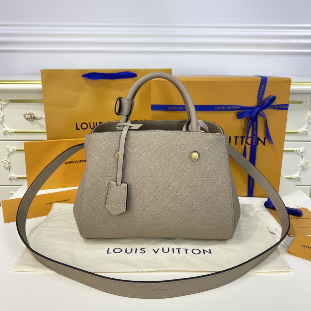 Louis Vuitton LV Montaigne BB Bags Handbags Gold Khaki Empreinte​ Calfskin Cowhide M41053