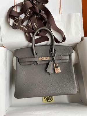 Cheap High Quality Replica Hermes Birkin Store Bags Handbags Grey Rose Gold Tin Gray Hardware Calfskin Cowhide