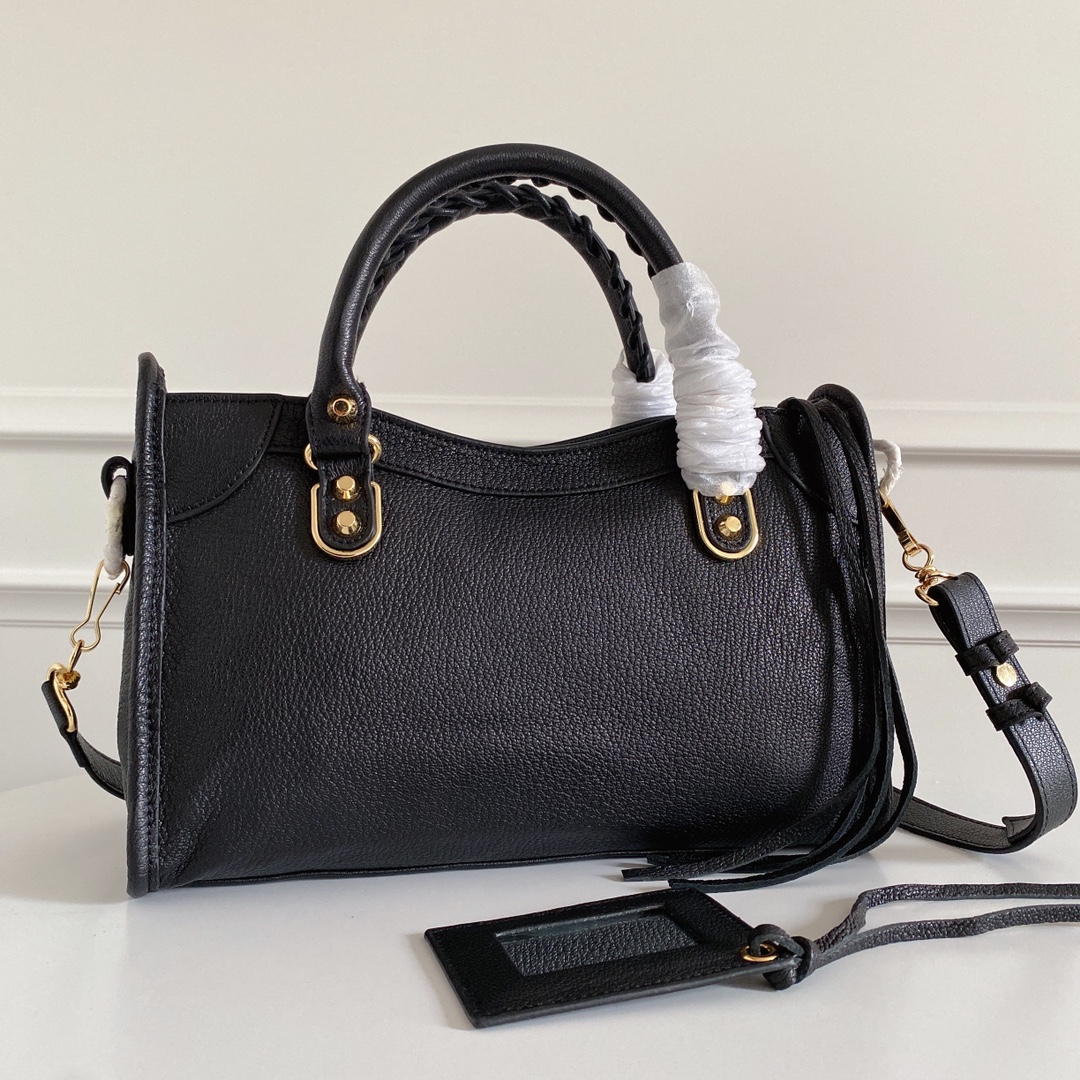 Balenciaga Le City Small Black Leather Satchel Bag with Gold Hardware 4 i1628144570 1635 2