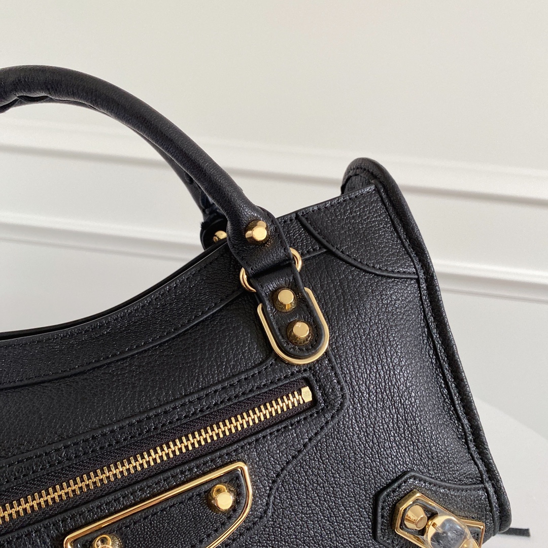 Balenciaga Le City Small Black Leather Satchel Bag with Gold Hardware 5 i1628144570 2440 3