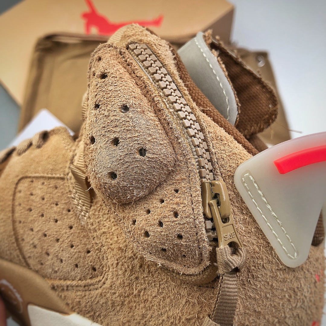 Nivel empresa Travis Scott Air Jordan 6 "British Khaki" AJ6 Qiao6 colaboración TS envío inicial detalles