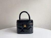 Chanel Cosmetic Bags Black Patent Leather Vintage