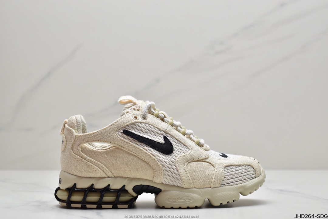 190 Stussy斯图西 x Nike Air Zoom Spiridon Caged 2斯皮里慢跑鞋“乳白黑麻布”CQ5486-200