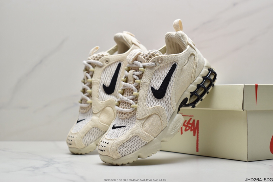190 Stussy斯图西 x Nike Air Zoom Spiridon Caged 2斯皮里慢跑鞋“乳白黑麻布”CQ5486-200