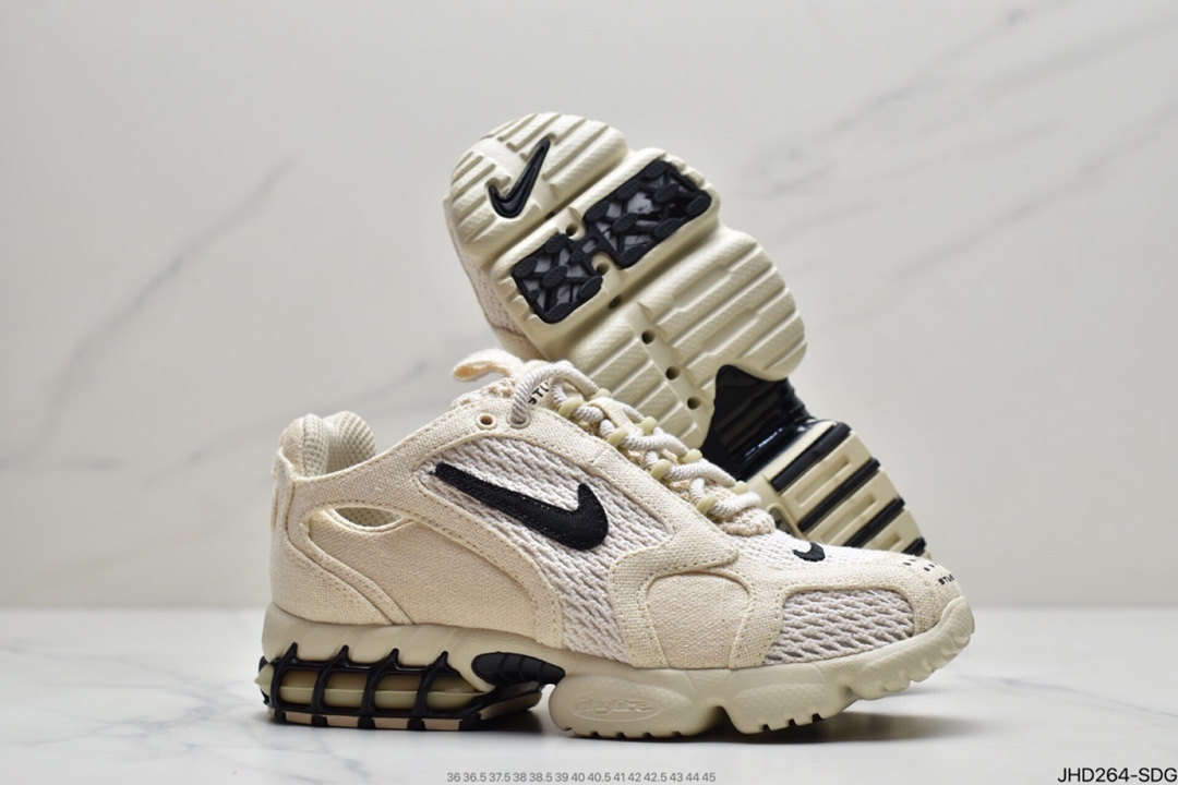 190 Stussy斯图西 x Nike Air Zoom Spiridon Caged 2斯皮里慢跑鞋“乳白黑麻布”CQ5486-200