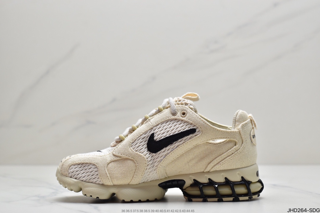 190 Stussy斯图西 x Nike Air Zoom Spiridon Caged 2斯皮里慢跑鞋“乳白黑麻布”CQ5486-200