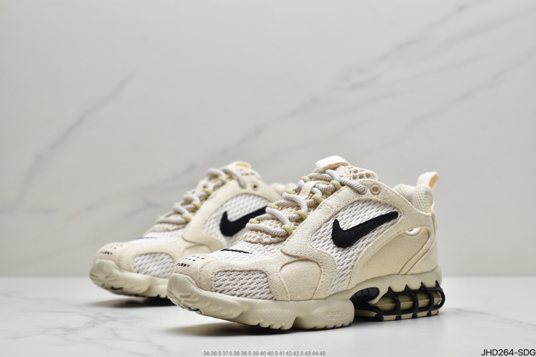 190 Stussy斯图西 x Nike Air Zoom Spiridon Caged 2斯皮里慢跑鞋“乳白黑麻布”CQ5486-200