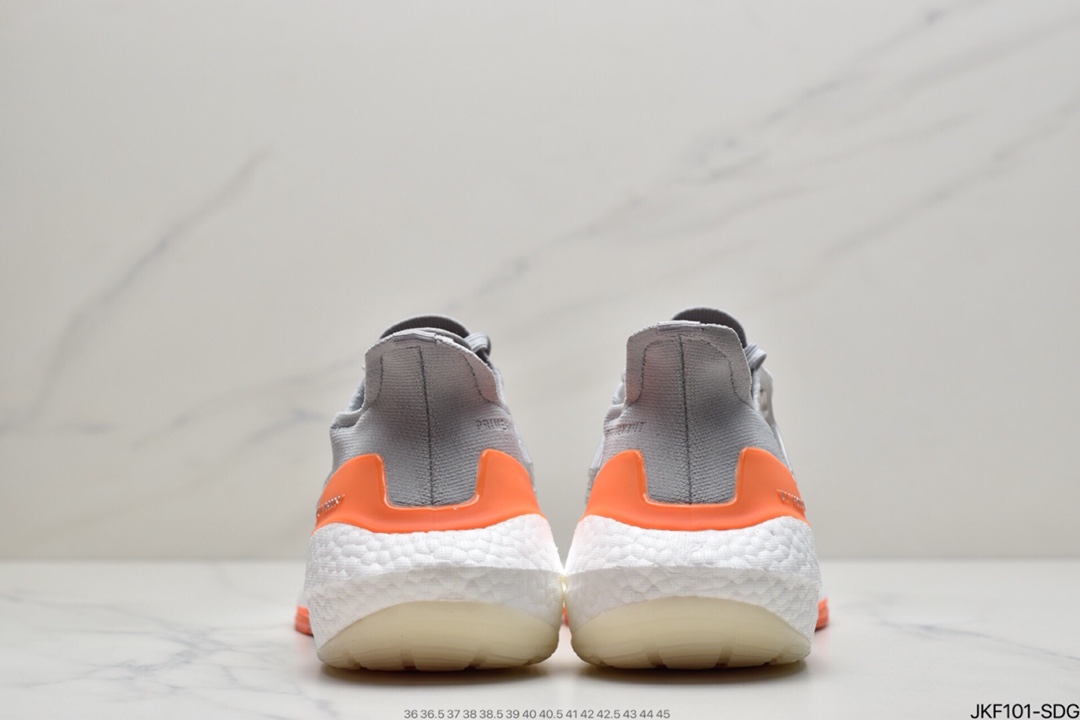 165 Adidas Ultra Boost 2021”Grey/Orange/Black”UB2021版袜套式针织鞋面休闲运动慢跑鞋“浅灰橙黑”FY0375