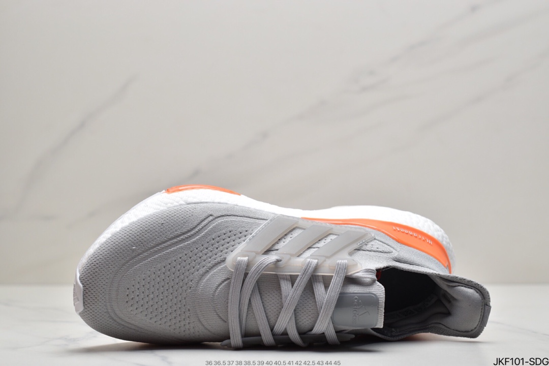 165 Adidas Ultra Boost 2021”Grey/Orange/Black”UB2021版袜套式针织鞋面休闲运动慢跑鞋“浅灰橙黑”FY0375