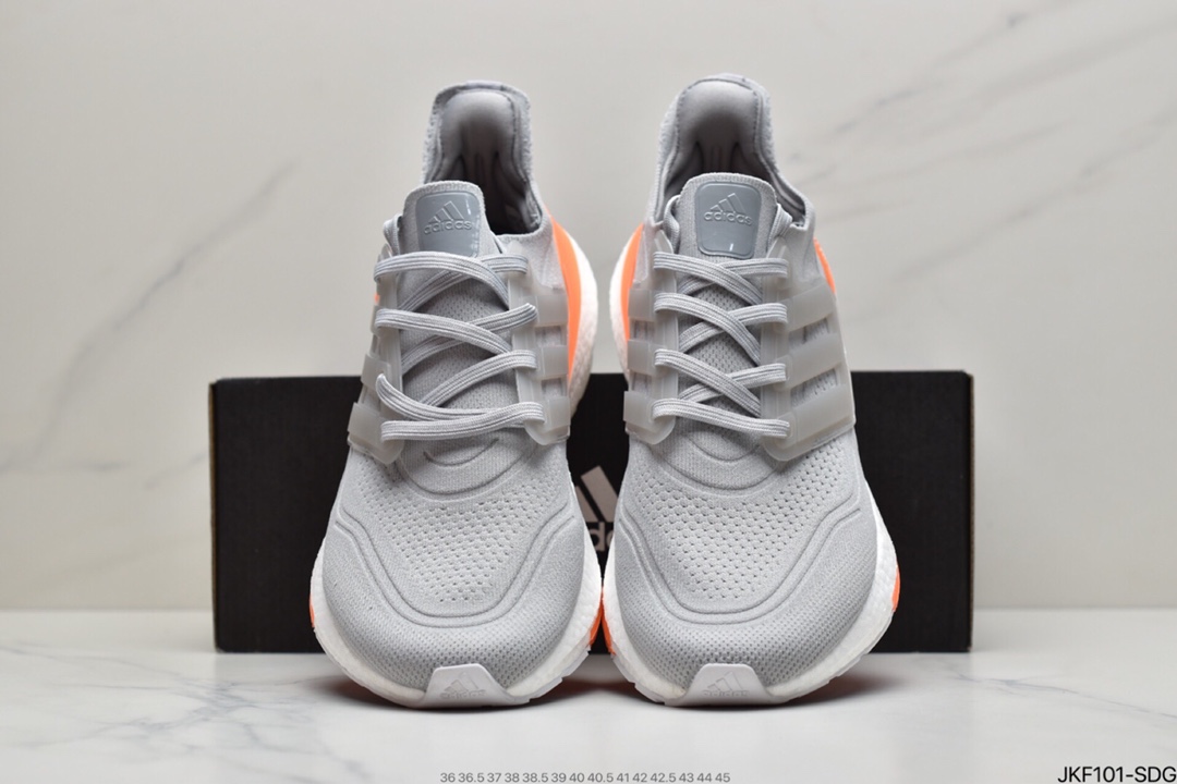 165 Adidas Ultra Boost 2021”Grey/Orange/Black”UB2021版袜套式针织鞋面休闲运动慢跑鞋“浅灰橙黑”FY0375