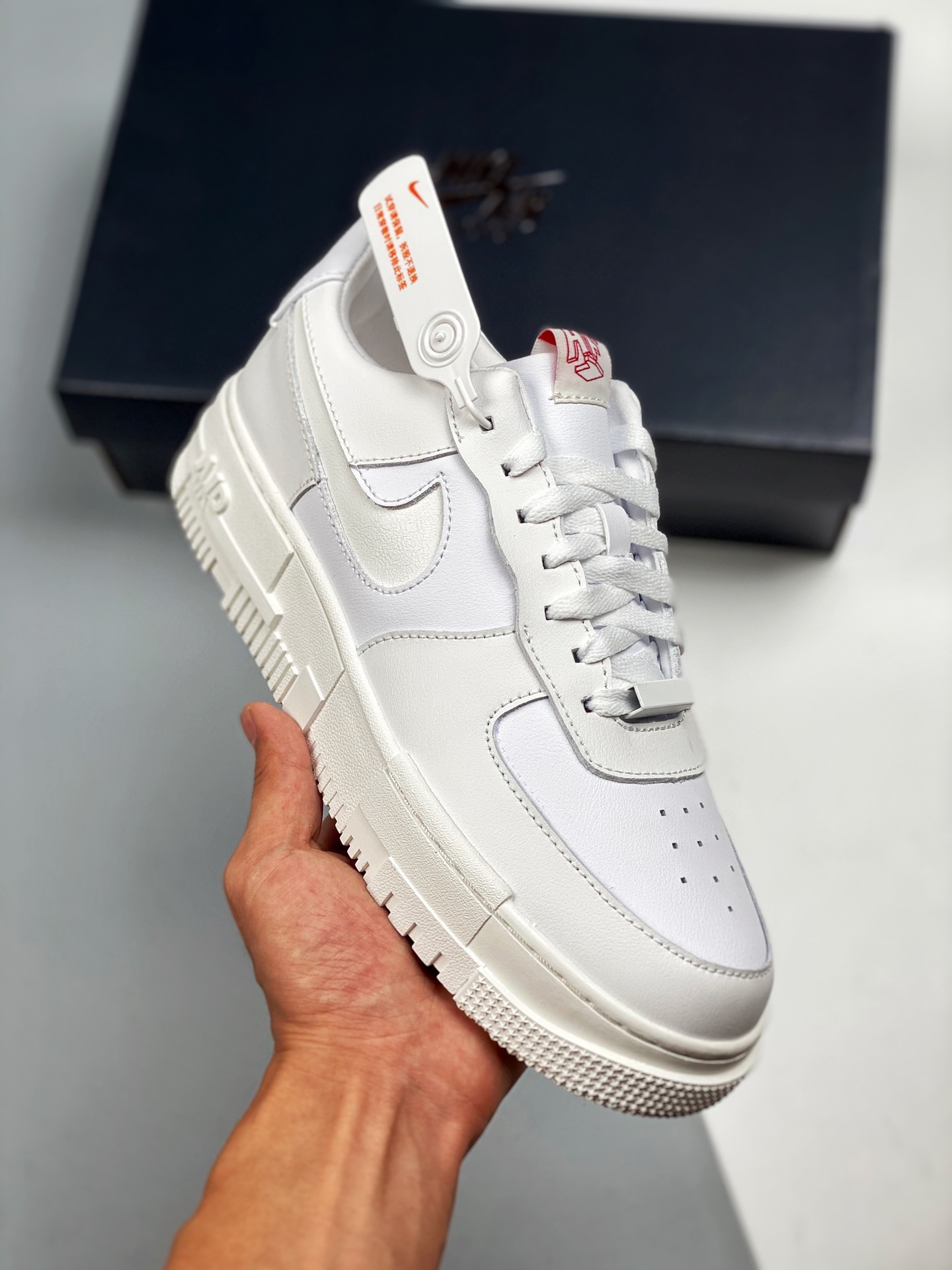 Air Force 1 píxeles blanco crema, horma y cartón originales, estilo auténtico de Air Force, enfocado en canal de comerc…