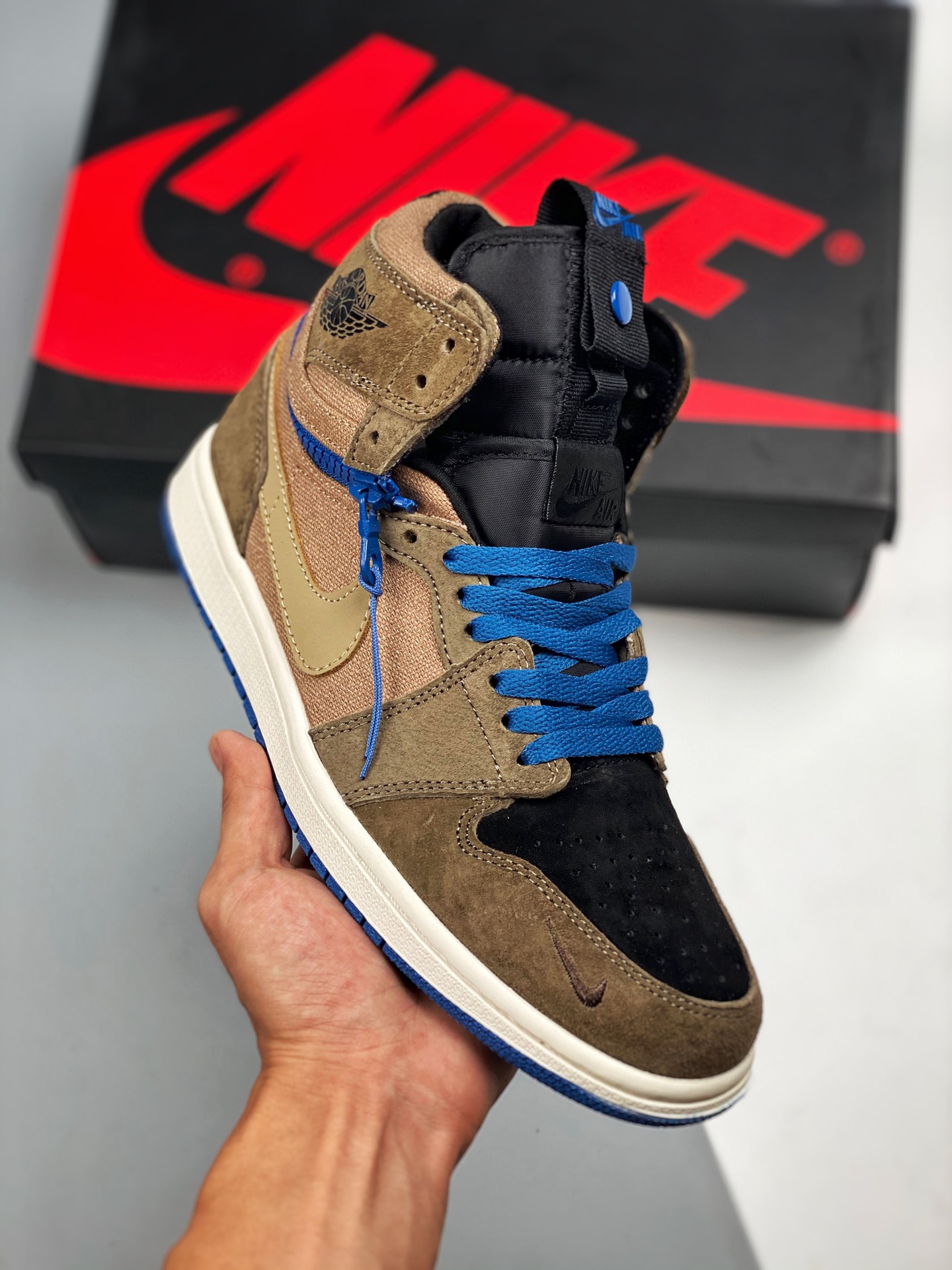 Línea de producción original, máximo nivel. Air Jordan 1 High Switch combinado, cremallera, desarrollo con horma y cart…